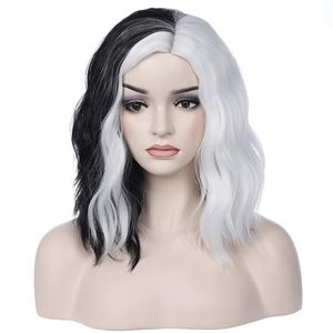 14 Inch Part Black and White Wavy Bob Cruella Wig (FREE SHIPPING)